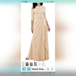 Mother of The Bride Dress Long Evening Dress 3/4 Sleeve Lace Applique Ruffle